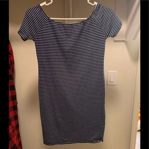 Blue and white striped dress